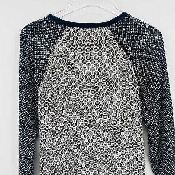 LOFT Size XXSP Black & White Geometric Print Long Sleeve Popover Blouse Top - Picture 7 of 9